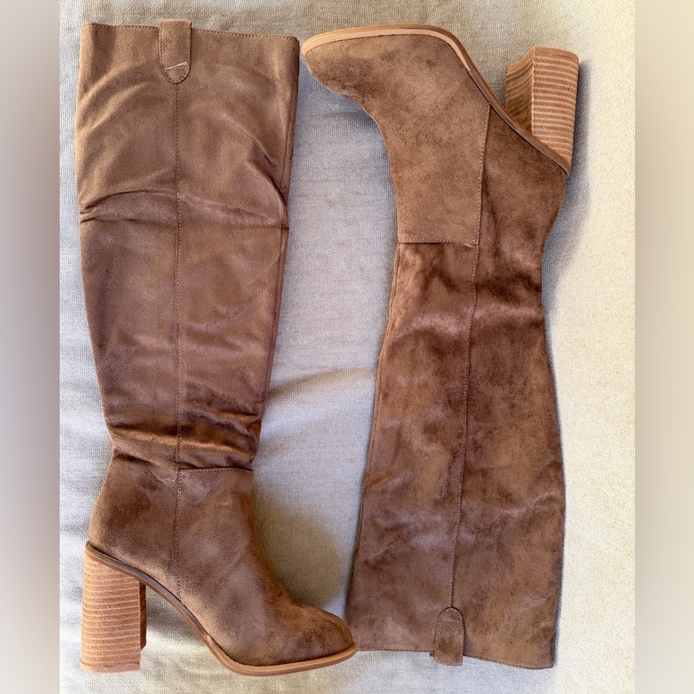 Classic Brown Suede Knee-High Heeled Boots